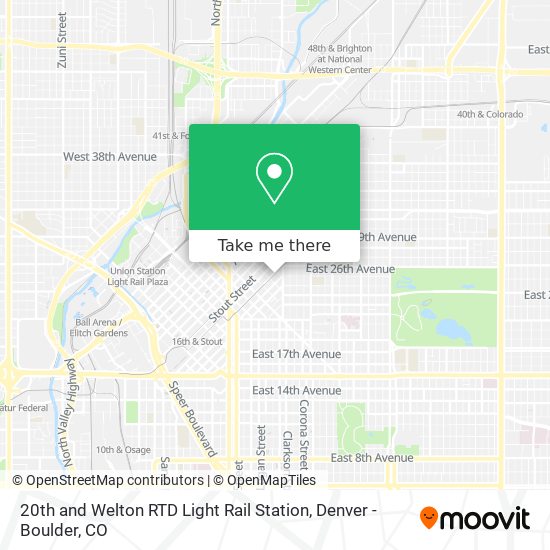 20th and Welton RTD Light Rail Station map