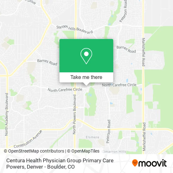 Centura Health Physician Group Primary Care Powers map