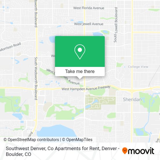 Southwest Denver, Co Apartments for Rent map