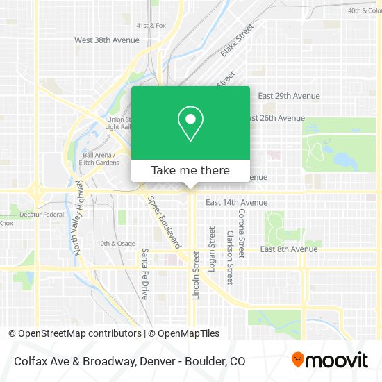 How to get to Colfax Ave & Broadway in Denver by Bus, Light Rail or Train?