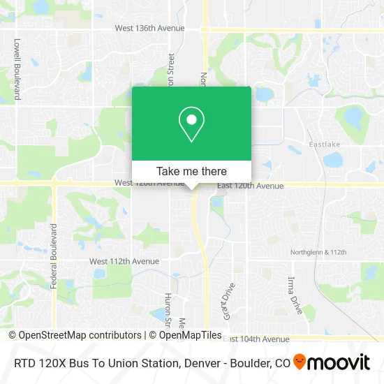 RTD 120X Bus To Union Station map