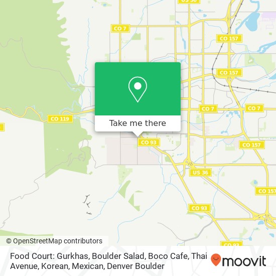 Mapa de Food Court: Gurkhas, Boulder Salad, Boco Cafe, Thai Avenue, Korean, Mexican