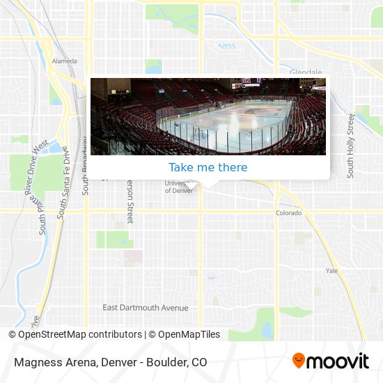 How to get to Magness Arena in Denver by bus, light rail or train?