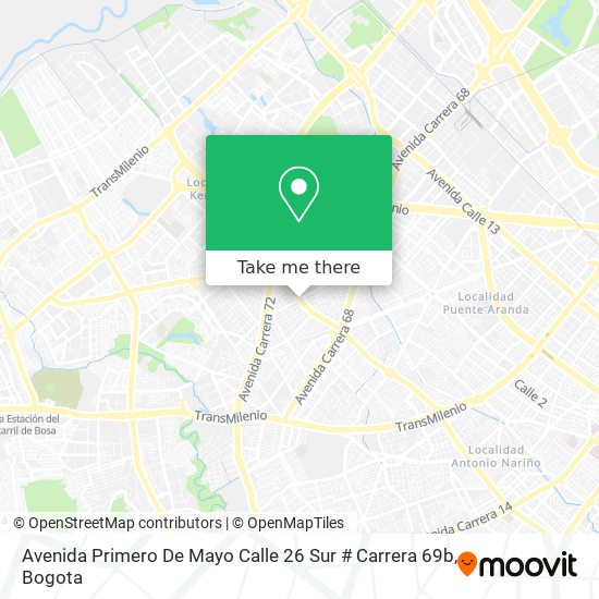 Avenida Primero De Mayo Calle 26 Sur # Carrera 69b map