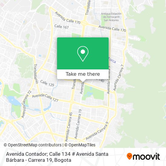 Mapa de Avenida Contador; Calle 134 # Avenida Santa Bárbara - Carrera 19