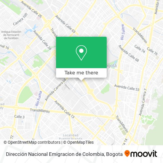 Mapa de Dirección Nacional Emigracion de Colombia