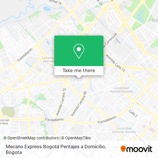 Mapa de Mecano Express Bogotá Peritajes a Domicilio