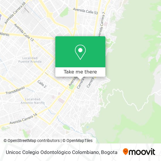 Mapa de Unicoc Colegio Odontológico Colombiano