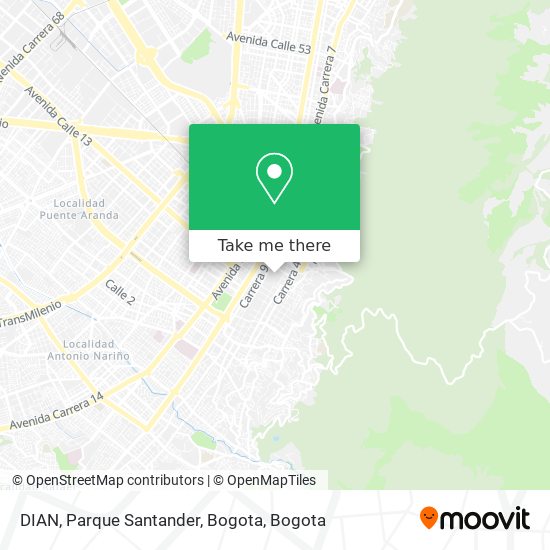 DIAN, Parque Santander, Bogota map