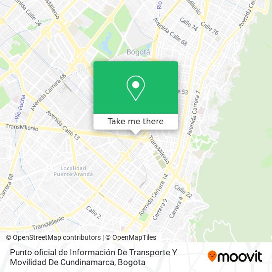 Mapa de Punto oficial de Información De Transporte Y Movilidad De Cundinamarca