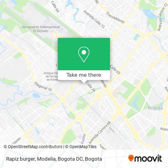Rapiz burger, Modelia, Bogota DC map
