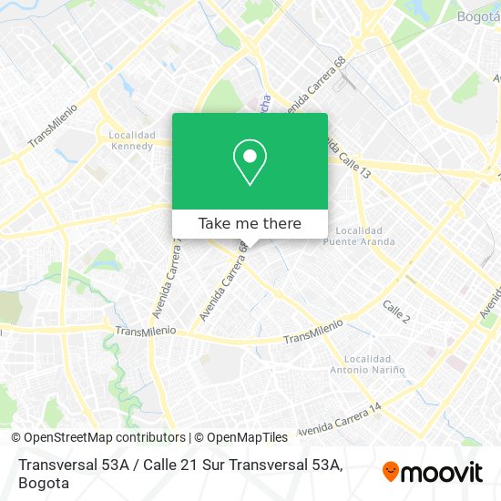 Transversal 53A / Calle 21 Sur Transversal 53A map