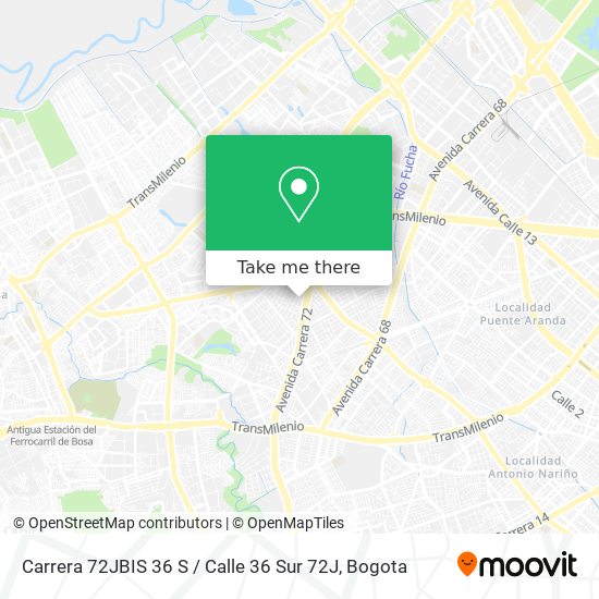 Mapa de Carrera 72JBIS 36 S / Calle 36 Sur 72J