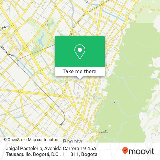 Mapa de Jaigal Pasteleria, Avenida Carrera 19 45A Teusaquillo, Bogotá, D.C., 111311