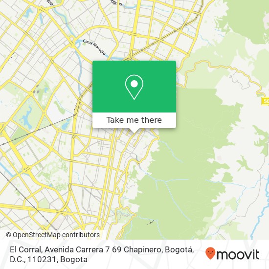 Mapa de El Corral, Avenida Carrera 7 69 Chapinero, Bogotá, D.C., 110231