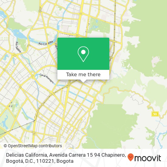 Mapa de Delicias California, Avenida Carrera 15 94 Chapinero, Bogotá, D.C., 110221