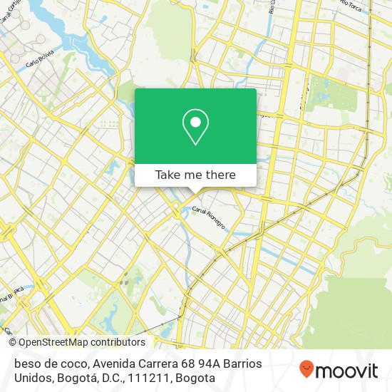 Mapa de beso de coco, Avenida Carrera 68 94A Barrios Unidos, Bogotá, D.C., 111211