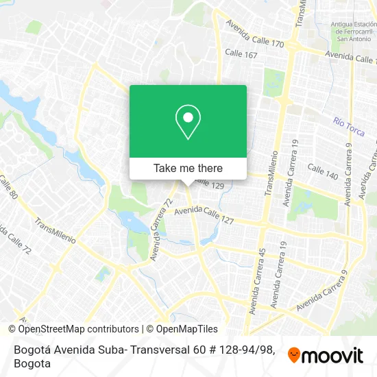 Mapa de Bogotá Avenida Suba- Transversal 60 # 128-94 / 98