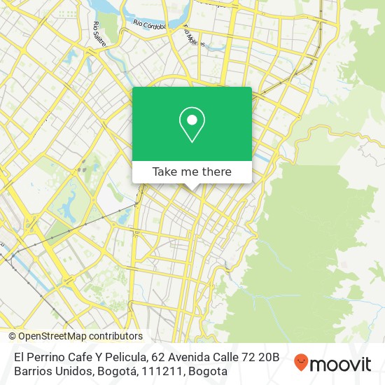 Mapa de El Perrino Cafe Y Pelicula, 62 Avenida Calle 72 20B Barrios Unidos, Bogotá, 111211