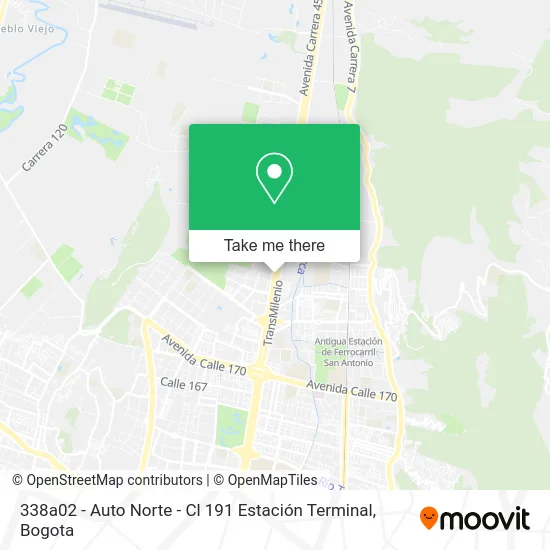 338a02 - Auto Norte - Cl 191 Estación Terminal map