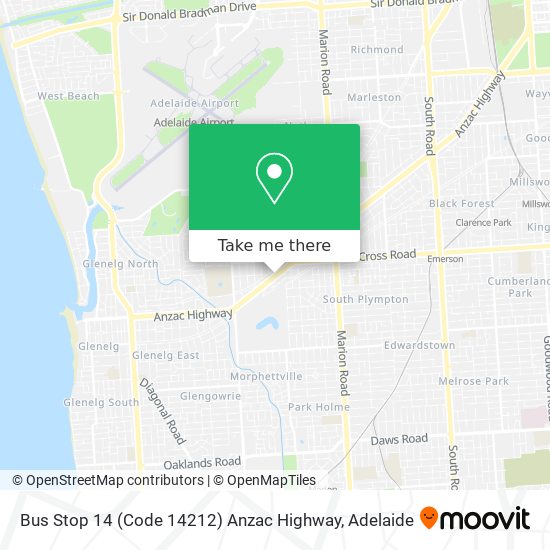 Mapa Bus Stop 14 (Code 14212) Anzac Highway