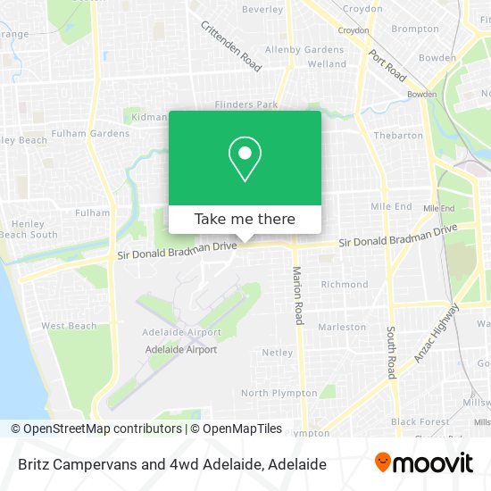 Britz Campervans and 4wd Adelaide map