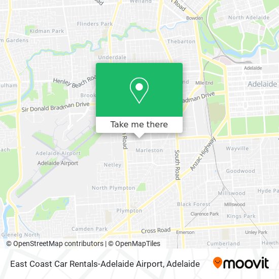 Mapa East Coast Car Rentals-Adelaide Airport