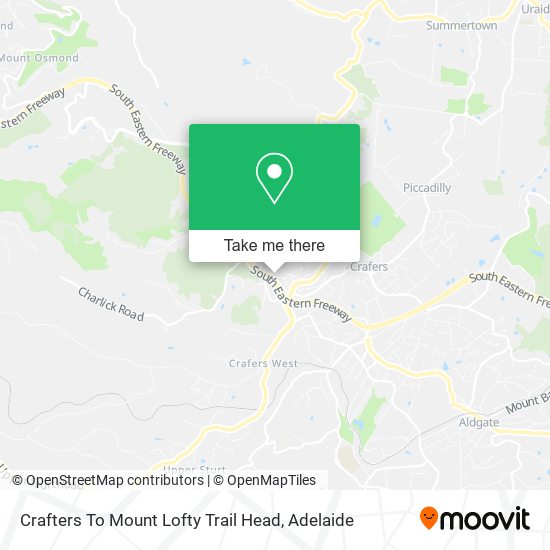 Mapa Crafters To Mount Lofty Trail Head