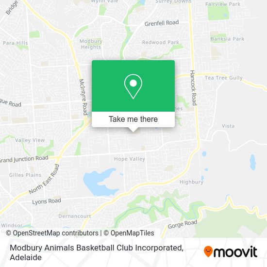 Modbury Animals Basketball Club Incorporated map