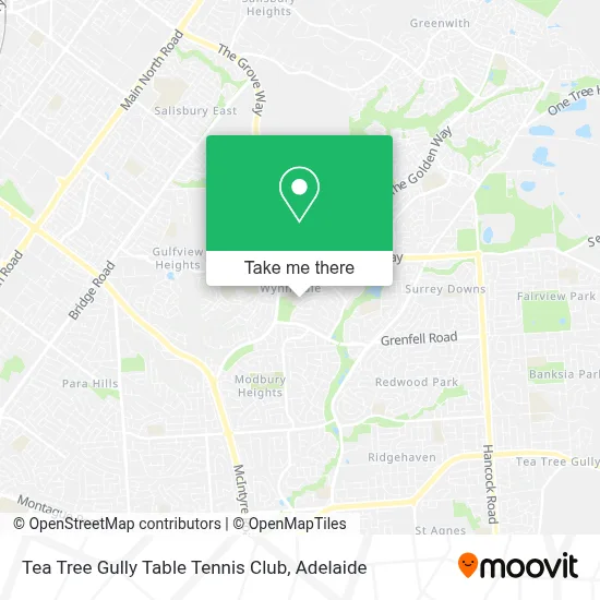 Mapa Tea Tree Gully Table Tennis Club
