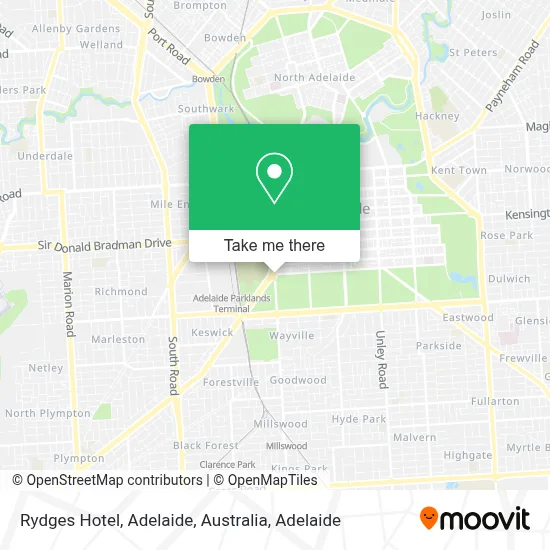 Mapa Rydges Hotel, Adelaide, Australia