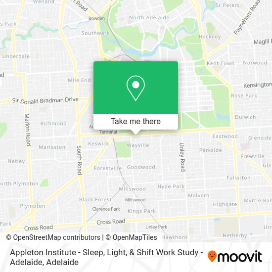 Mapa Appleton Institute - Sleep, Light, & Shift Work Study - Adelaide