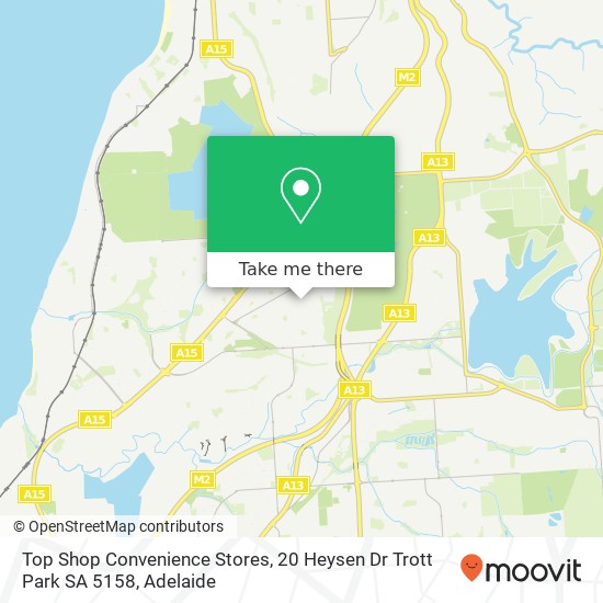 Mapa Top Shop Convenience Stores, 20 Heysen Dr Trott Park SA 5158