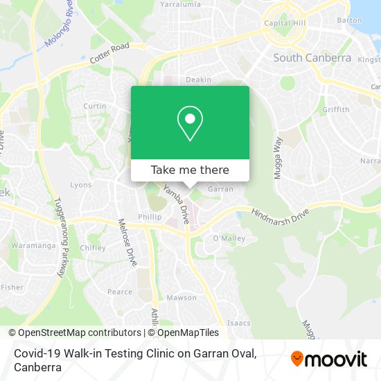 Covid-19 Walk-in Testing Clinic on Garran Oval map