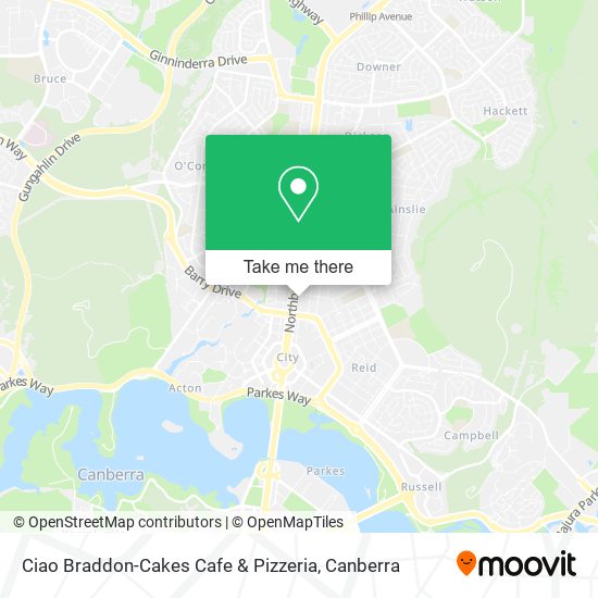 Ciao Braddon-Cakes Cafe & Pizzeria map