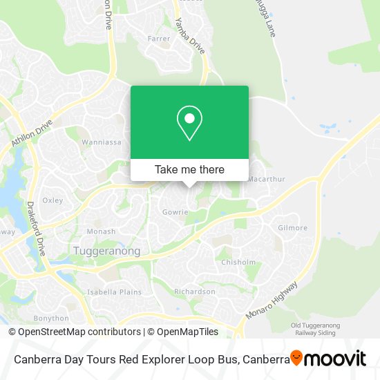 Canberra Day Tours Red Explorer Loop Bus map