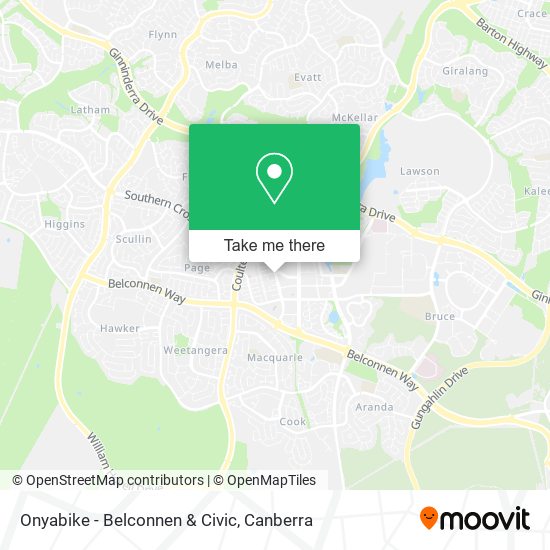 Onyabike - Belconnen & Civic map