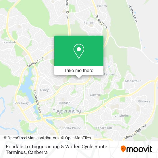 Erindale To Tuggeranong & Woden Cycle Route Terminus map