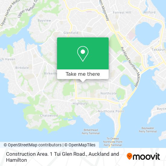 Construction Area. 1 Tui Glen Road. map