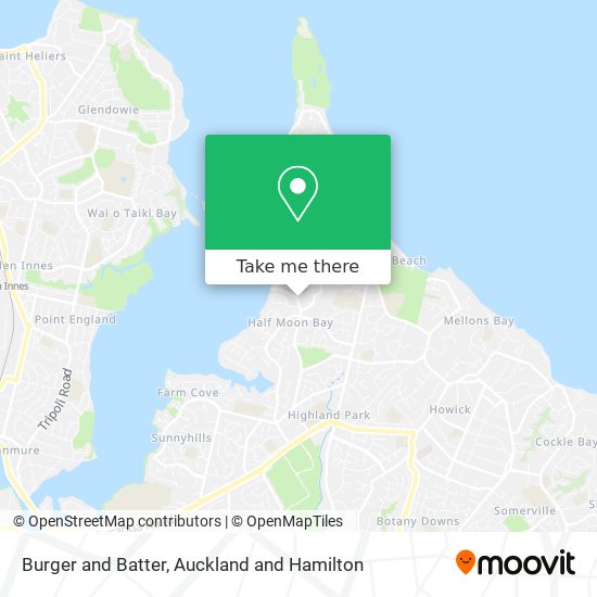 How to get to Burger and Batter in Bucklands Beach South by Bus or Ferry?