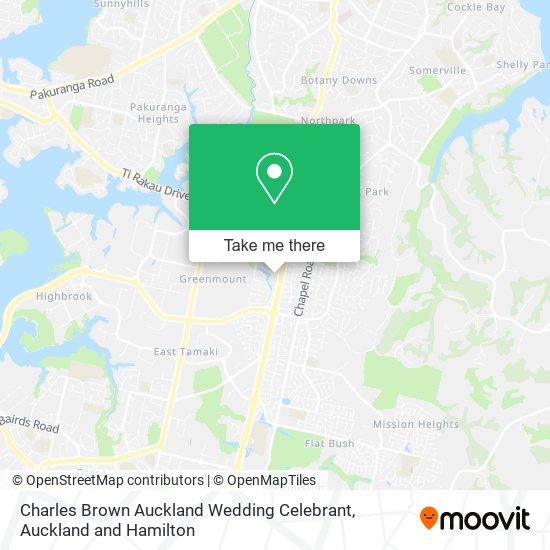 Charles Brown Auckland Wedding Celebrant map
