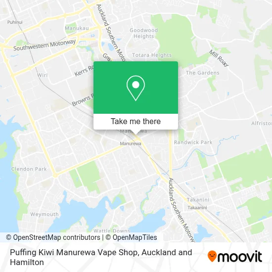 How to Get to Puffing Kiwi Manurewa Vape Shop in Hillpark by Bus or Train?