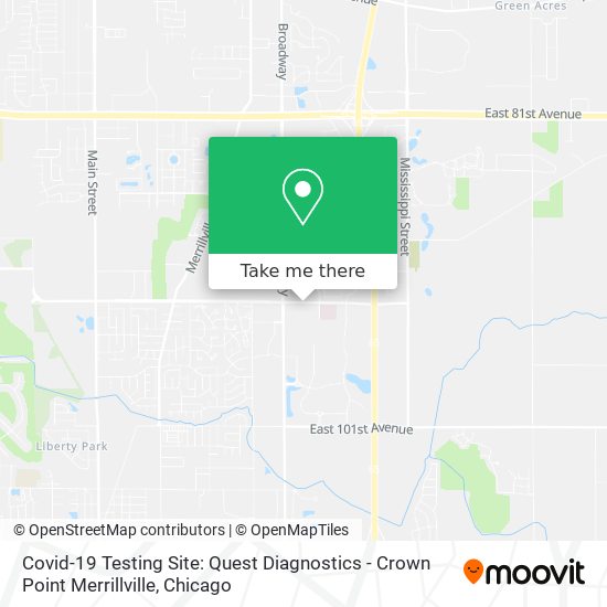 Mapa de Covid-19 Testing Site: Quest Diagnostics - Crown Point Merrillville