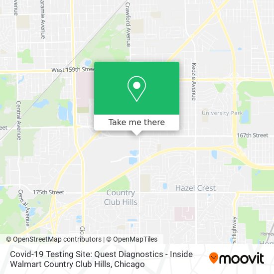 Covid-19 Testing Site: Quest Diagnostics - Inside Walmart Country Club Hills map