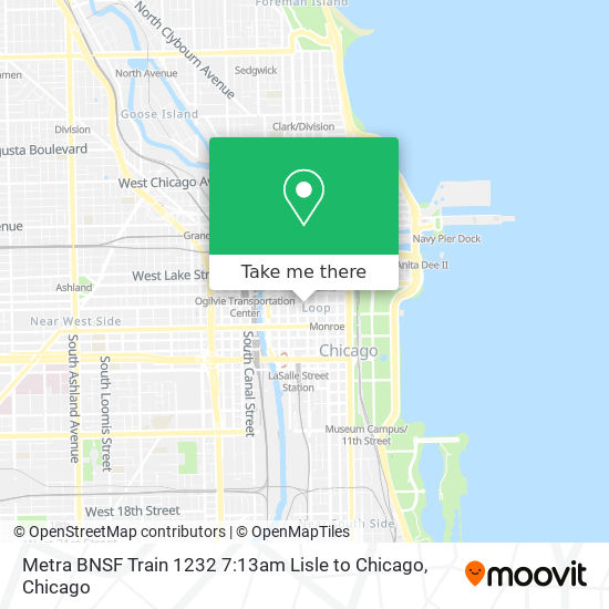 Metra BNSF Train 1232 7:13am Lisle to Chicago map