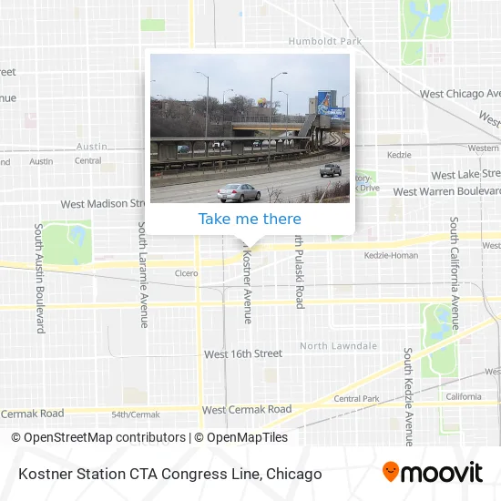 Kostner Station CTA Congress Line map