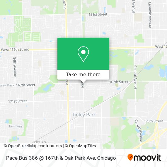 Pace Bus 386 @ 167th & Oak Park Ave map