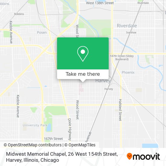 Midwest Memorial Chapel, 26 West 154th Street, Harvey, Illinois map