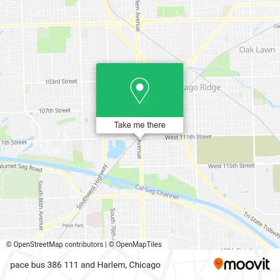 pace bus 386 111 and Harlem map