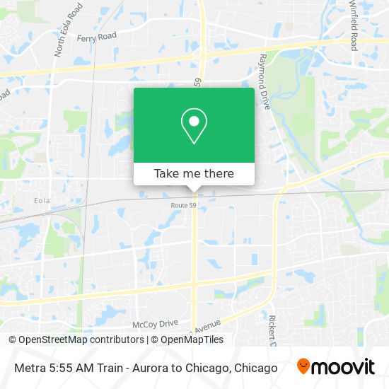 Metra 5:55 AM Train - Aurora to Chicago map